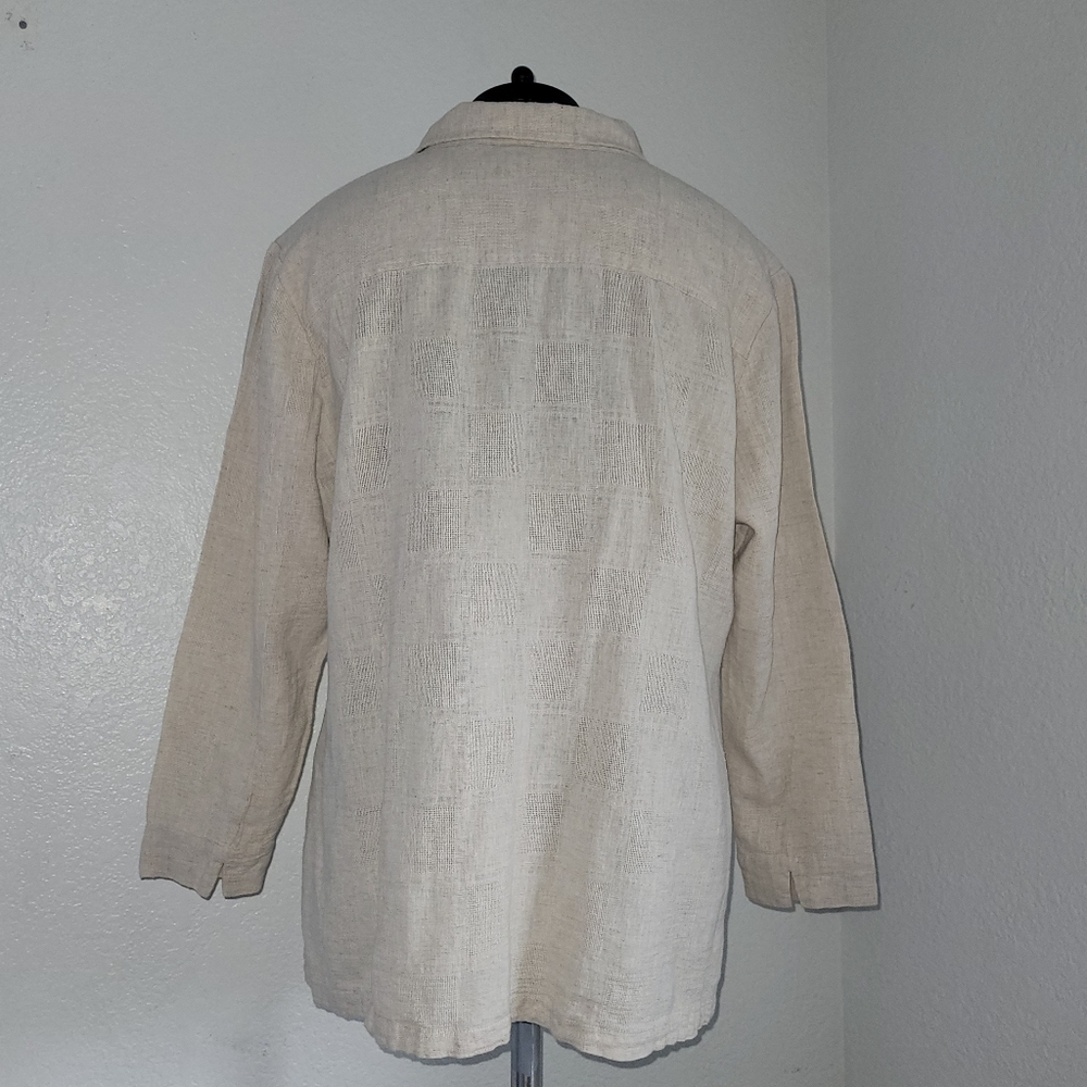 Classic Elements Cream Casual Button Down Women's Plus Size 16/18W Linen Shirt - Picture 5 of 9